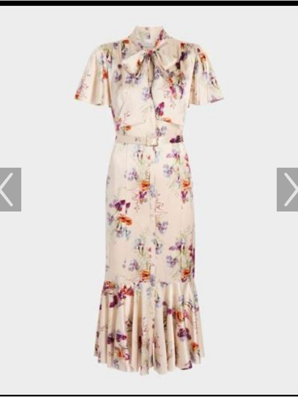 cinq a sept Cream Floral Tie-Neck Midi Dress with Belt